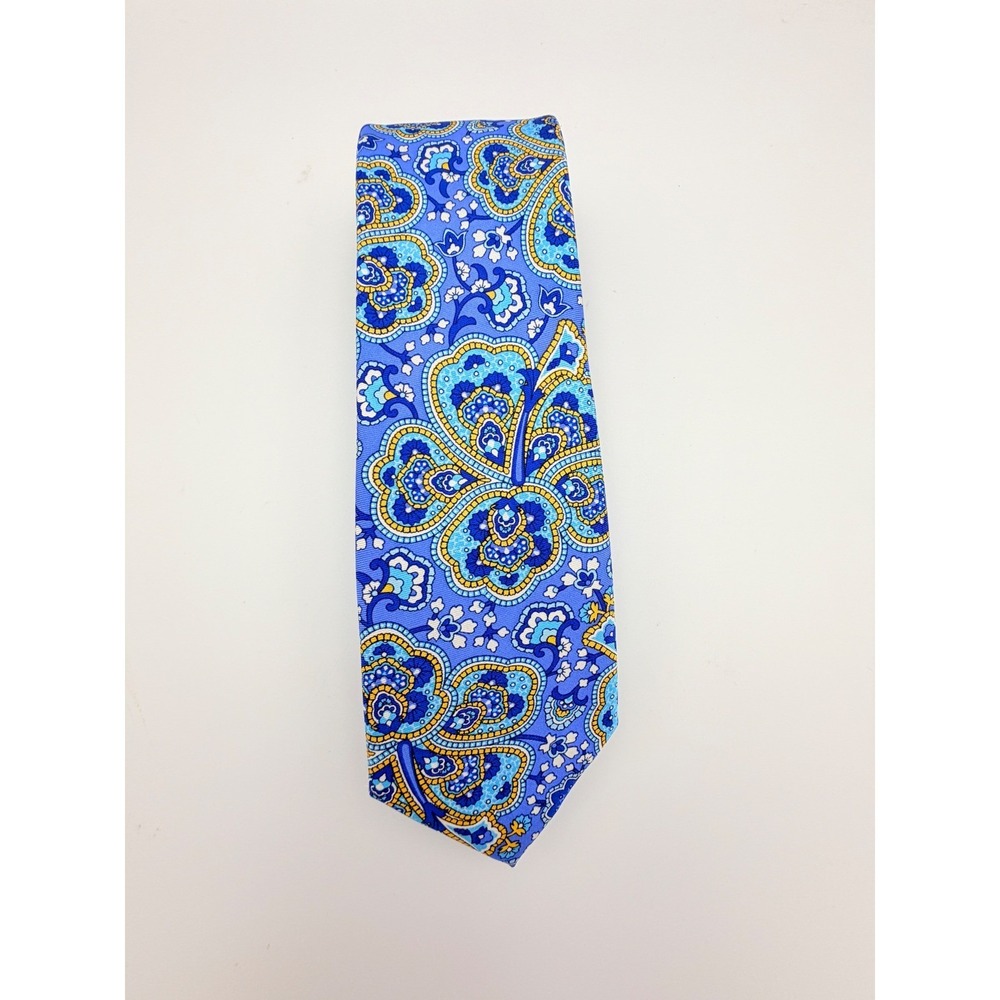 Tommy Hilfiger Mens Blue Paisley Floral Silk Blend Necktie 3 Inch Width